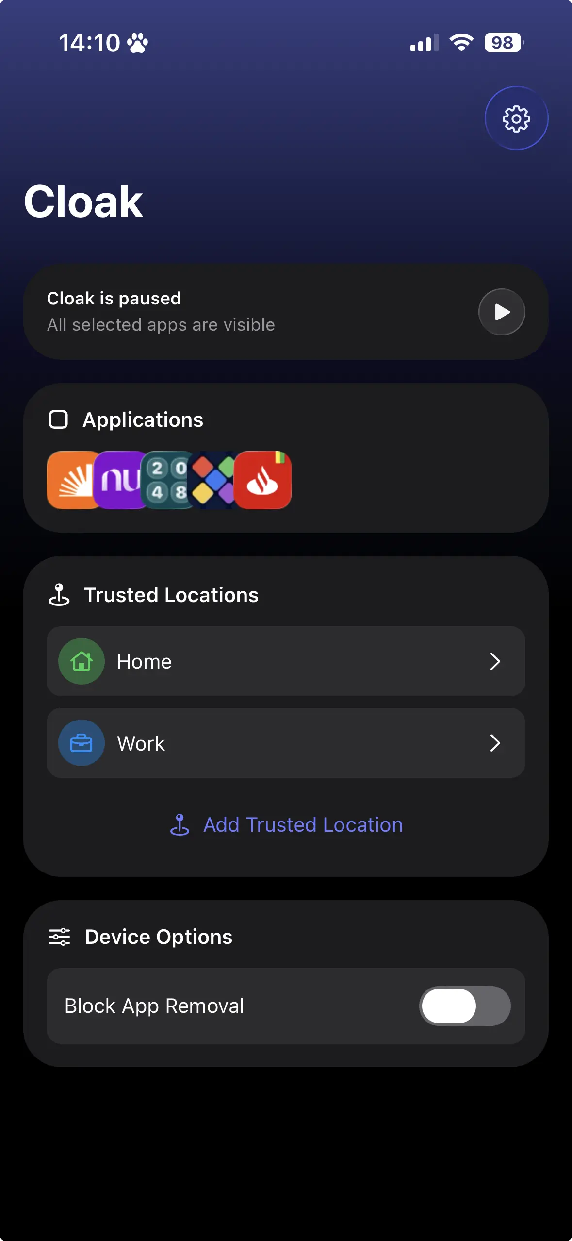 Cloak running on iPhone